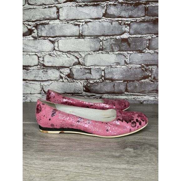 Osvaldo Pericoli Pink Leather Spots VTG Designer Ballet Flats Women 7M US/37.5EU - Picture 1 of 16